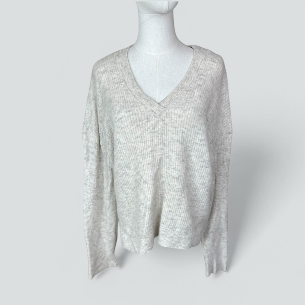 &‎ other Stories Los Angeles SZ LGE vneck alpaca wool ribbed silver gray sweater